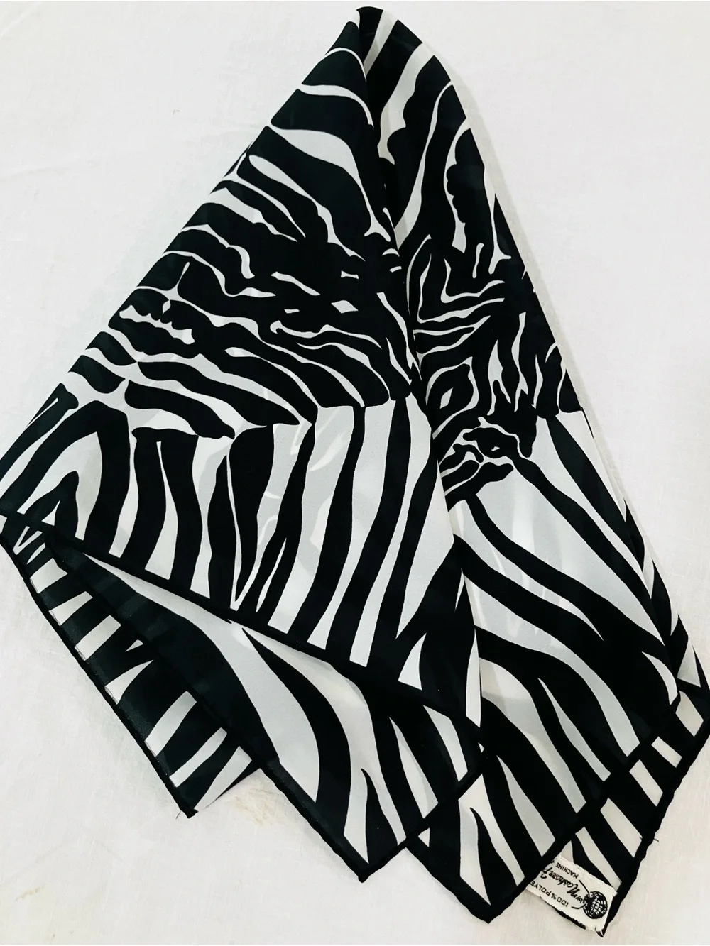 Vtg. Mirrored Zebra Print Scarf - Black and White